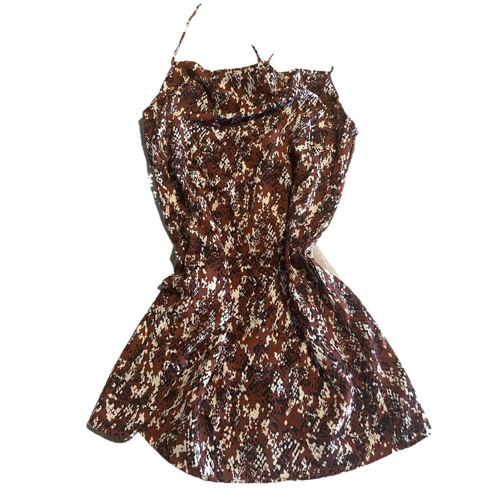 Rust snake print spaghetti strap mini dress